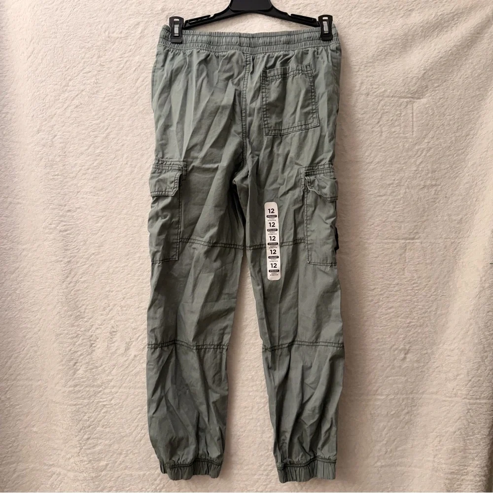 OshKosh Boys Cargo Jogger‎ Pants Sage Green Husky Stretch Size 12 Straight Leg